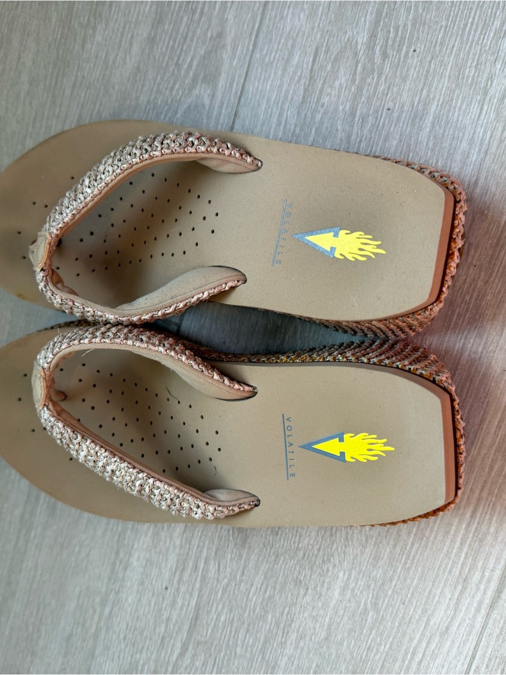 Volatile Woven Strap Flip Flops in Beige and Brown